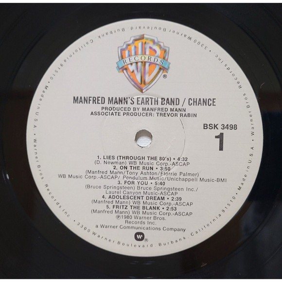 Manfred Mann's Earth Band LP - Chance - Warner Bros. BSK 3498 VG/M- Rock '81 - Picture 5 of 6